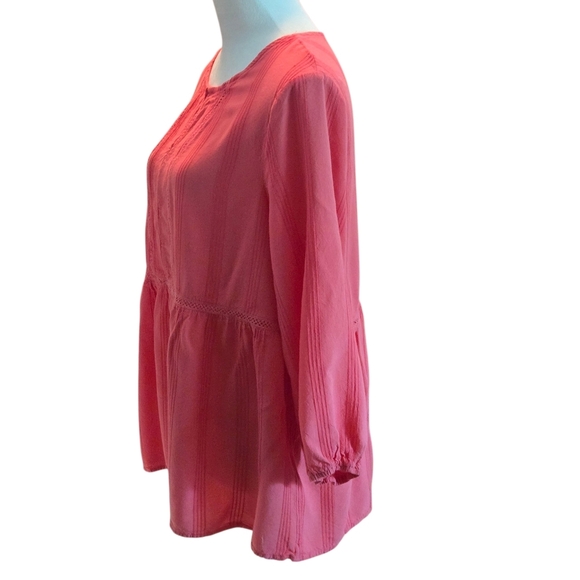 fever Women's XL Coral Blouse Textured Stripes 3/4 Sleeve Open Weave Eye Hook - Picture 6 of 12
